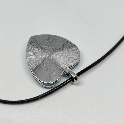 Handmade Heart Necklace with Blue Liquid Glass and Black Cord like new