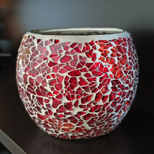 Decorative mosaic glass candle holder like new