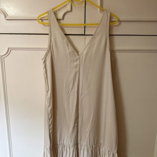 H&M long dress beige satin with V neckline and drop waist, like new