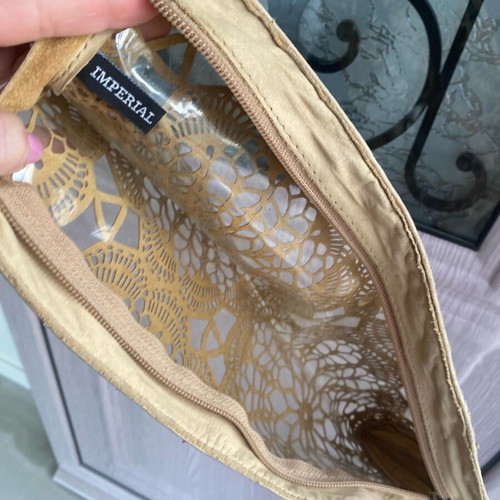 Leather envelope bag with transparency used, beige 33x14