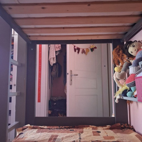 Dominique bunk bed by Mathy by Bols like new with 2 mattresses and guest drawer