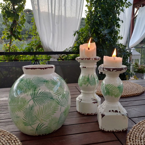 Ceramic large set with vase and 2 candlesticks