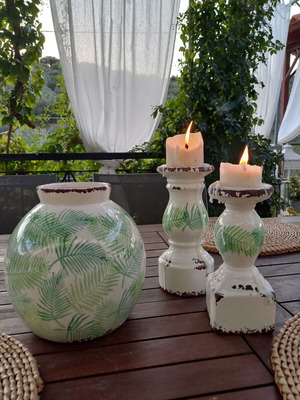 Ceramic large set with vase and 2 candlesticks