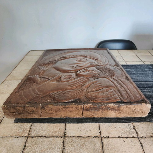 Huge wooden carved icon of the Virgin Mary with Christ
