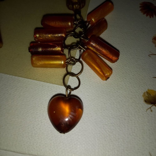 Dangling earrings like amber with pearly stones and brown heart, new