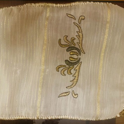 Small handmade embroidered table runner with lace, like new