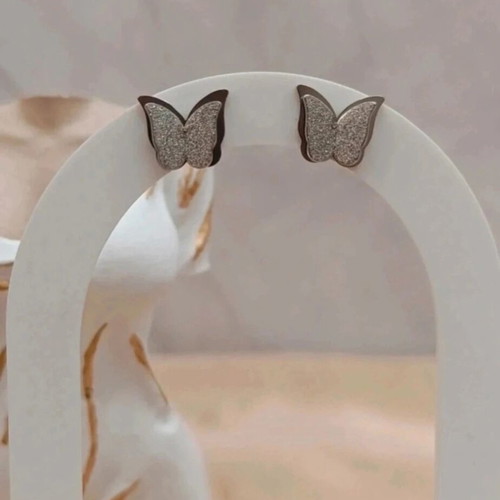 Steel butterfly earrings with glitter new, silver