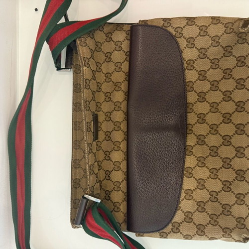Gucci canvas messenger bag used, beige and brown crossbody