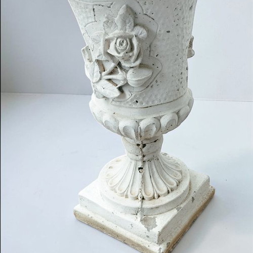 Cement garden urn Roman style used with patina decorative