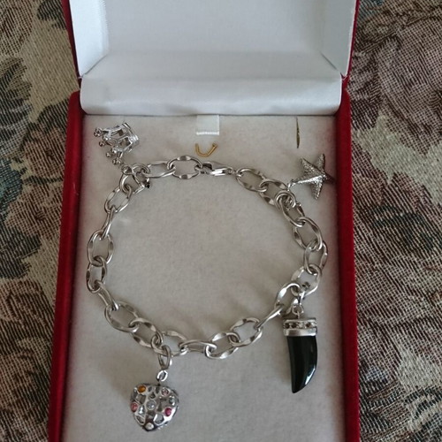 Silver bracelet with hanging charm designs like new