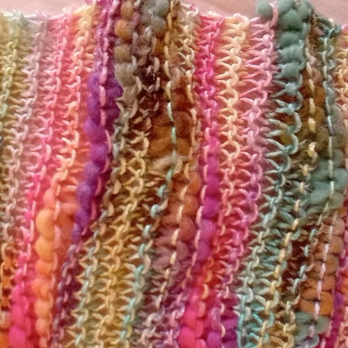 Colorful handmade knitted scarf like new, 38×1.40 m