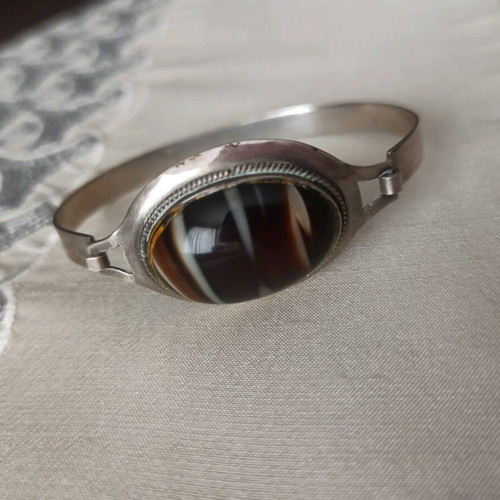 Silver cuff bracelet with Botswana agate like new