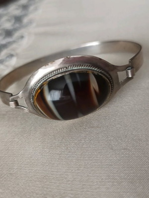 Silver cuff bracelet with Botswana agate like new