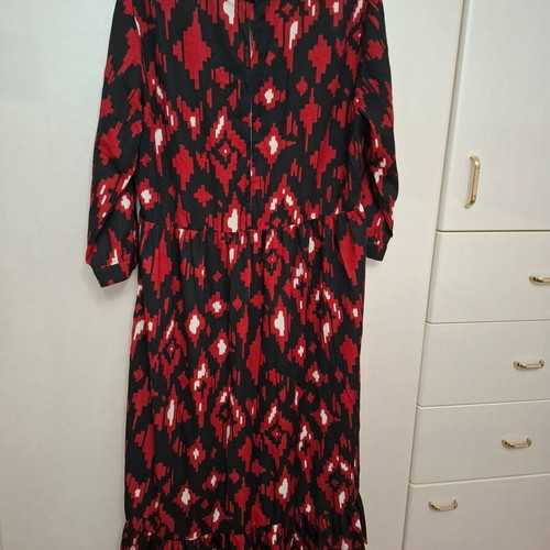Karavan long dress black with burgundy and white patterns like new