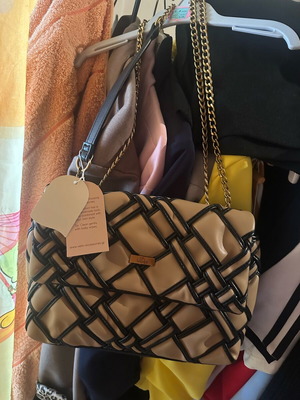 Veta women's shoulder bag beige-black new, eco leather