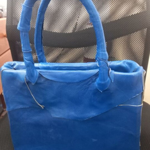 Handbag handmade with genuine blue leather, like new