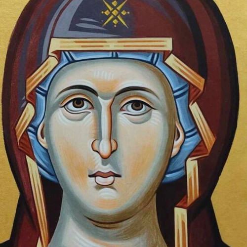 Handmade icon of Virgin Mary on canvas