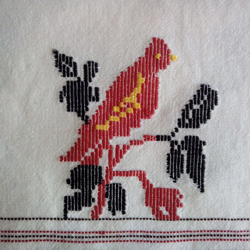 Traditional Cretan table runner new with red birds