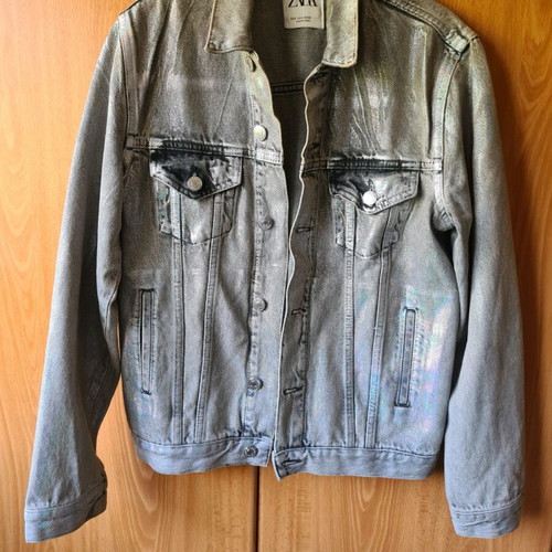 Denim women's jacket used metallic Zara Small oversized
