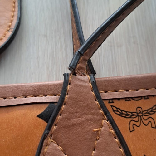 MCM Visetos Dog Bone Shopper Tote used, black and brown