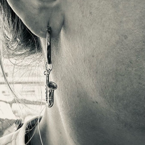 3d silver saxophone pendant new, minimal charm