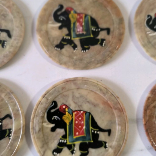 Marble coasters used with elephant painting from India