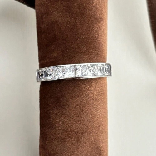 K14 White Gold Half Band Ring like new with princess cut zircon