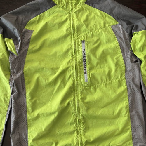 Salomon men's windbreaker jacket used, lightweight, gray and green