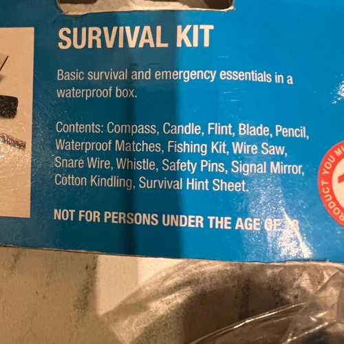 Survival kit boxset new with hand warmer, glow sticks, survival body bag