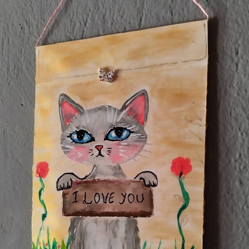 Handmade card with acrylic painting on thick cardboard