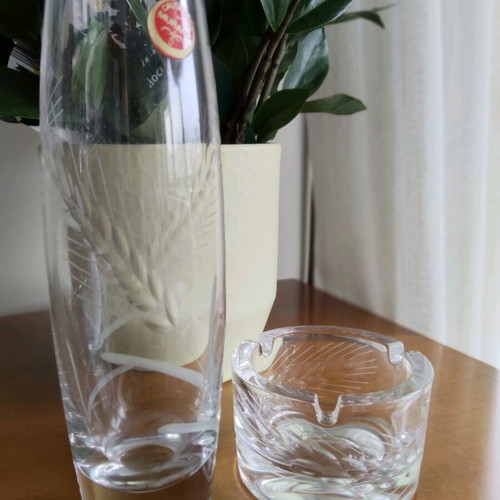 Murano crystal vase and ashtray set new