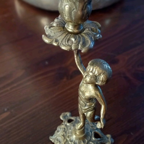 Vintage brass candlestick like new, carved, 25 cm