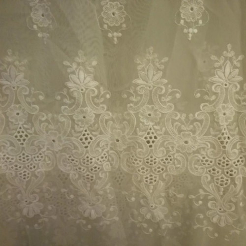 White curtain with embroidery ready to hang 2x2.45