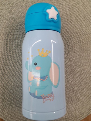 Children's metal thermos 460ml with thick plastic lid and straw new