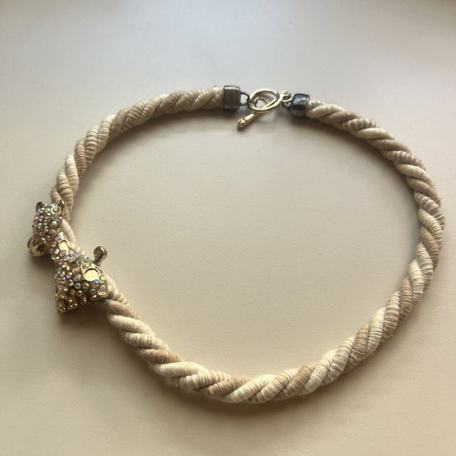 Vintage Choker Necklace Rope with Rhinestone Giraffe, Like New
