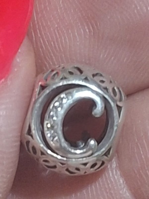 Pandora charm letter C decorated with zircon stones like new
