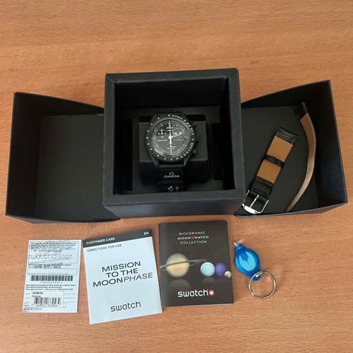 Swatch MoonSwatch Mission to the Moonphase watch, black and white