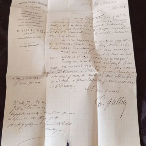French letter from 1877 used with three postal stamps and company seal