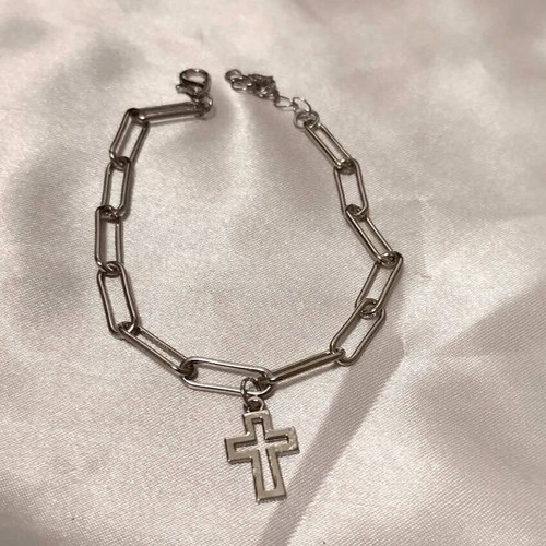 Steel bracelet new with silver cross pendant