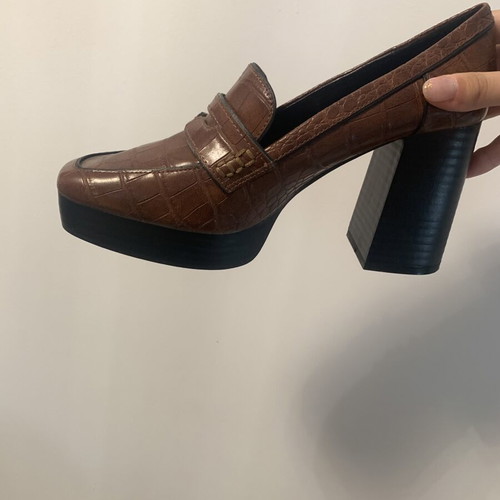 Mango Croc-Effect Platform Moccasins Like New, Brown Size 38
