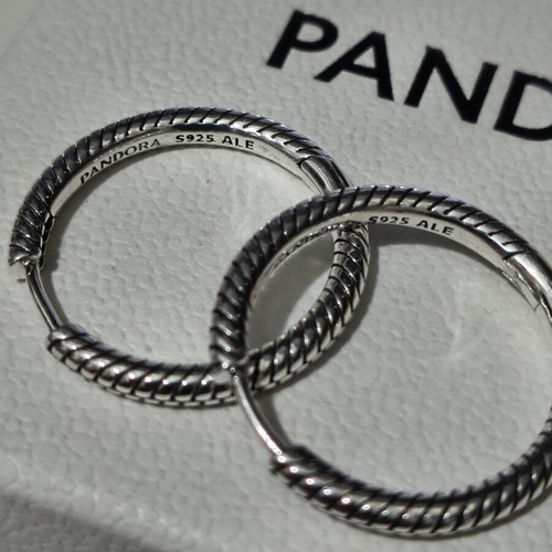 Pandora silver hoop earrings like new with engraved logo