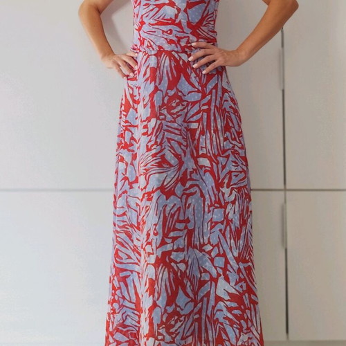 Anonyme Designers long formal dress, red and turquoise, size S