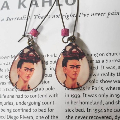 Frida Kahlo handmade earring set with resin and steel portrait