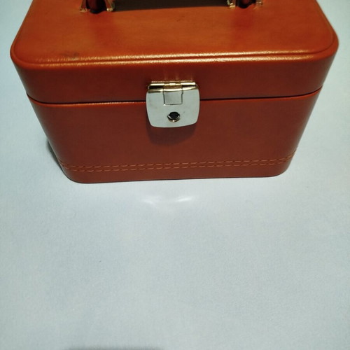 Vintage cosmetic case real from the 70s, new, brown leather