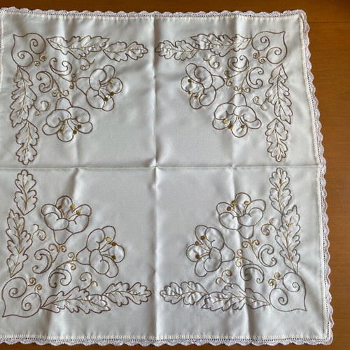 Handmade tablecloth with crochet lace used