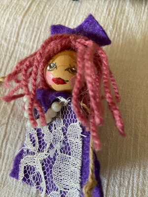 Doll brooch new with fabrics, lace and beads handmade