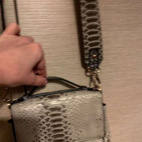 Double sided bag used, grey and silver croco-snake style