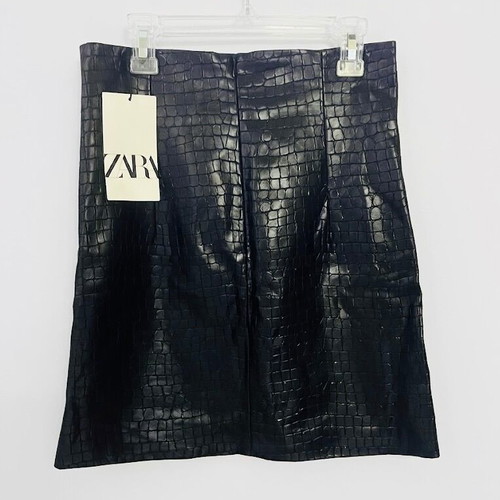 Zara mini skirt with embossed croco effect, black