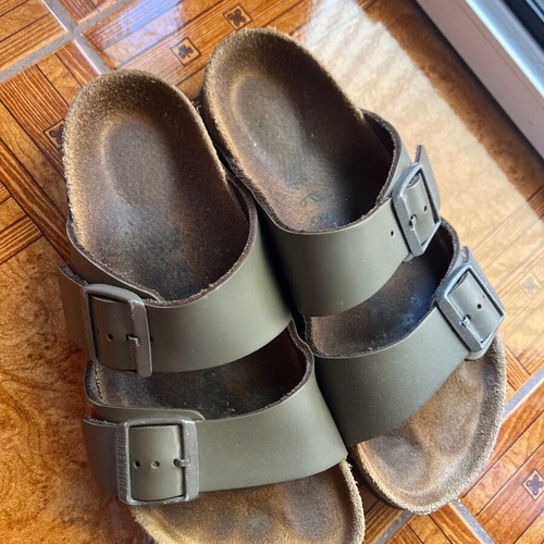 Birkenstock slippers used, size 38, gray, narrow heel wide front