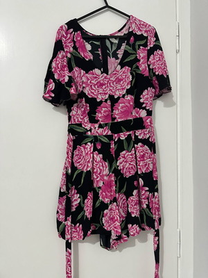 Women's black one-piece with pink flowers like new, size S